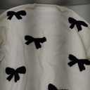 Women's Bow Print Sweaters V Neck Lightweight Sweater Long Sleeve Pullovers Knit Top, L