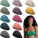 Z-CHARMMY Head Bands for Women's Hair, Wide Headbands for Women Non-slip, Fabric Nurse Headbands for Women, Elastic Workout Hair Bands, 12 Solid Colors