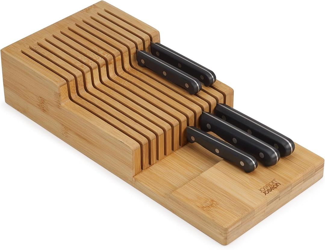 Joseph Joseph DrawerStore Knife Organizer, holds up to 12+ knives, Kitchen Organization & Drawer Storage, Bamboo (Large)