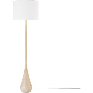 GLOBE Electric 65" Floor Lamp, Wood-Toned Finish, White Cotton Shade, Japandi Style, E26 Base, On/Off Rotary Switch, 5-Ft Cord, 52112