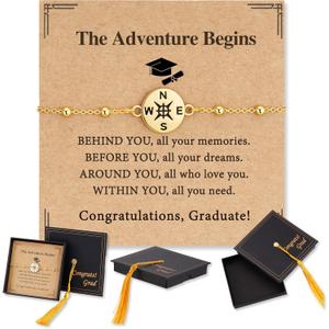 2026 Graduation Bracelet for Her-14K Gold/Silver Plated Compass Bracelet with Grad Cap Gift Box Graduation Gift for Middle High School College Graduates