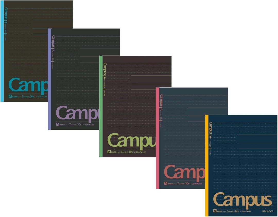 KOKUYO Campus Todai Series Pre-Dotted Notebook, Semi B5 Pre-Dotted-Line 30 Sheets-60 Pages, Pack of 5 Limited Dark Colors 5 Notebooks (7mm).