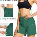BVVU Women's 5" High Waisted Swim Board Shorts with Pockets Liner Tummy Control UPF50+ Quick Dry Beach Swimsuit Bottoms (Green)