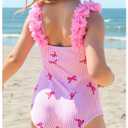 GORGLITTER Girl's Swimsuits Summer Cute Bow Striped Ruffle One Piece Bathing Suits Swimwear Tummy Control Swimsuit Pink 6 Years