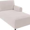 FantasDecor Right Chaise Lounge Cover Stretch Chair Lattice Slipcover with Armrests for Living Room Bedroom Right Arm Soft Jacquard Fabric Machine Washable, Ivory, Right Chaise