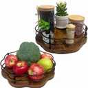 2 Pack, 11" & 12" Wooden Lazy Susan Turntable with Higher Metal Sides, 360 Rotating Lazy Susan Organization and Storage for Cabinet, Table Top, Kitchen, Countertop, Dining Table, Pantry, Coffee Bar, Dark Brown 