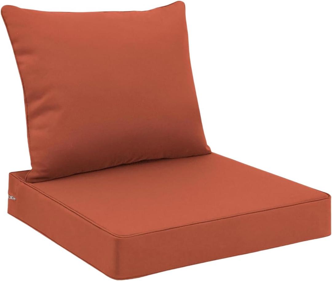 Favoyard Outdoor Seat Cushion Set 22 x 24 Inch Waterproof & Fade Resistant Patio Furniture Cushions with Removable Cover Deep Seat & Back Cushion with Handle and Adjustable Straps for Chair Sofa Couch (Spice)