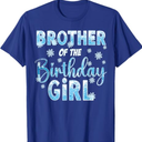 Brother of The Birthday Girl Snowflakes Themed Matching T-Shirt (Medium, Royal Blue)