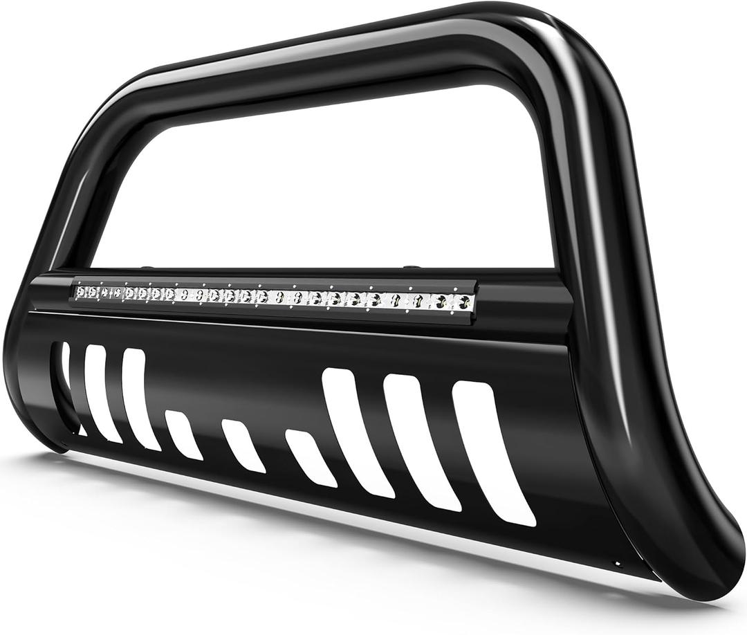 YITAMOTOR Bull Bar Compatible with 2005-2021 Nissan Frontier w/LED Light, 3" Tubing Brush Guard Pickup Truck Front Bumper Push Bar w/Grille Skid Plate