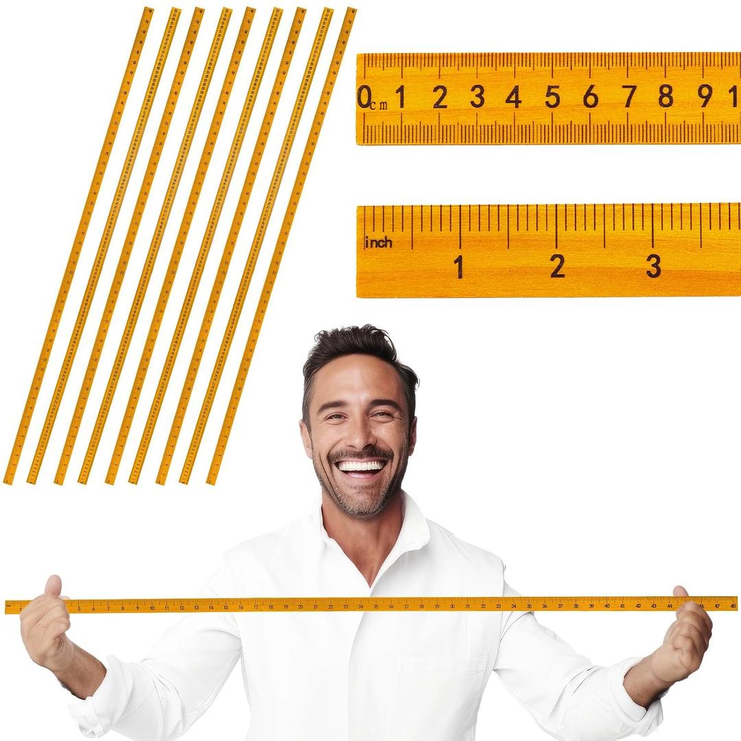 9Pcs 48 inch Yard Stick Wooden Ruler Yard Sticks Yellow Metric Ruler Straight Edge with Smooth Edges Rulers Bulk Double Sided Meter Sticks for Classroom Sewing Home Office Tailor Craft