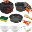 7Pcs Camping Pan Set - Backpack Cookware Pot and Pans Set, Survival Cooking Kit for Hiking, Picnic (Orange)
