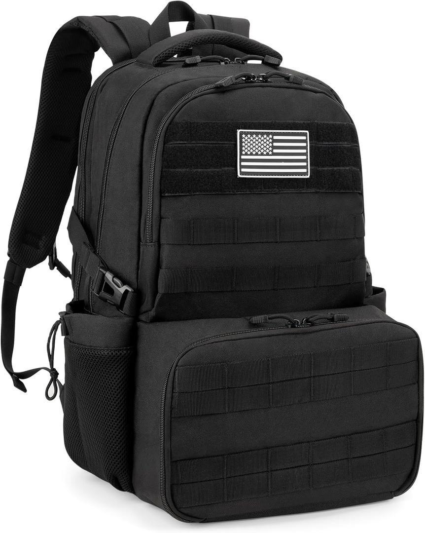 Jueachy Tactical Backpack with Lunch Box for Men: Laptop Compartment Bookbag with lunchbox for Work School Travel for Women Mens Black