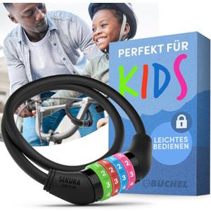 Bike Locks Cable for Kids - Colorful & Keyless - Secure Your Child's Bike - Easy-to-Use Bicycle Accessory, High Security 5 Digit Resettable Combination Coiling Bicycle Lock, Anti Theft (65cm - ohne Halterung, Black)