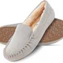Floopi Women Slippers Moccasins, Soft Faux Fur Lining with Cozy Memory Foam, Ladies House Slippers for Women with Indoor & Outdoor Anti-Skid Sole (Gray)