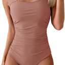 B2prity Womens One Piece Swimsuit Retro Square Neck Tummy Control Bathing Suits Ruched Modest Full Coverage Swimwear (XX-Large, Cameo Brown)