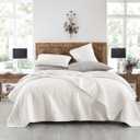HORIMOTE HOME Quilt Set Queen Size, Stone-Washed Chic Rustic Cream White Coverlet with Classic Triangle Stitched Pattern, Ultra Soft Lightweight Quilted Bedspread for All Season, 3 Pieces