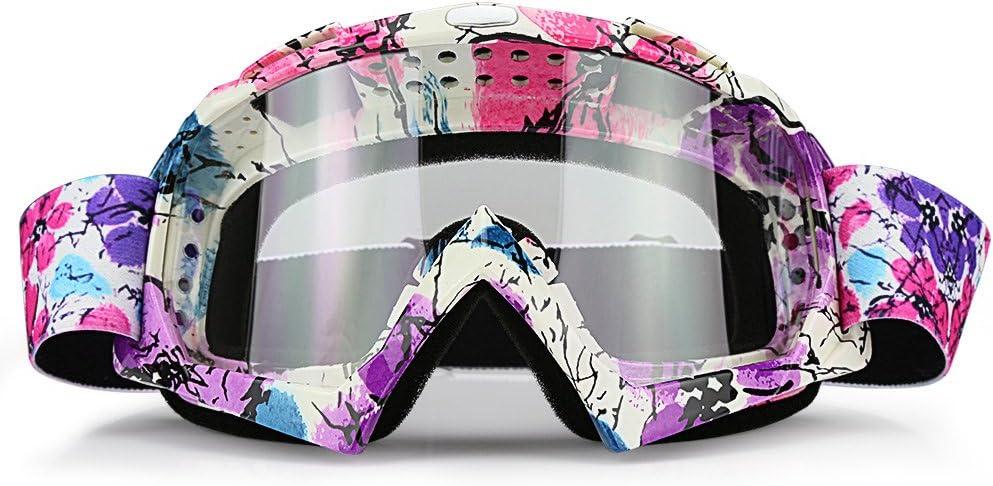 JAMIEWIN Clear Lens Dirt Bike Motorcycle Goggles ATV Racing Motocross Mx Goggle Glasses UV Protection for Men Women Youth Kids (Clear Lens) (Camo Pink Frame + Clear Lens)