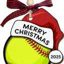 2 x MAPDTWO Softball Ornament - Softball Gifts for Girls, Players, Lovers, Team, Coaches, Teens - Sports Ornaments for Christmas Tree - Girls Sports Gifts 2025-2 Layered Wood Christmas Ornament 2025