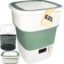 Portable Washing Machine, 52L Large Capacity Foldable Mini Washer with Spin Basket, Adjustable Wash 2–10 Min & Spin 1–6 Min Timer, for Apartment, RV, Camping, Dorm, Travel (Green)