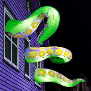 Joiedomi 3 Pcs Halloween Inflatables Green Octopus Tentacle Outdoor Decorations, Octopus Tentacle with Build-in LEDs Halloween Window Decoration with Light Blow Up for Yard Party Decors Outside