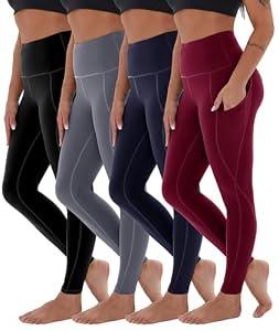 CAMPSNAIL 4 Pack Yoga Pants with Pockets for Women - High Waist Tummy Control Soft Leggings for Workout Gym 2XL
