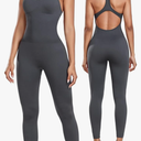 OLCHEE Womens Workout Jumpsuits Seamless Yoga Gym Bodycon Rompers Sexy Racerback Tummy Control Padded Bra Unitard - Grey Medium