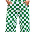 Overalls for Women Loose Fit Jumpsuits Fashion Checkered Straight Leg Pants Stretch Bib Coveralls (Green, M)
