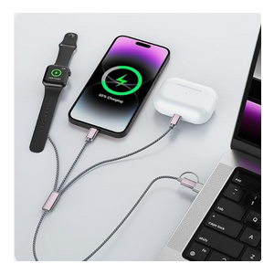 Temdan for Travel Essentials,3 in 2 USB C Cable for Apple Watch Charger/iPhone 16 Charger/Lightning,Multi Charging Cable Cord,Camping Essentials,Portable Designed for iWatch Series &iPhone 16-12-4FT