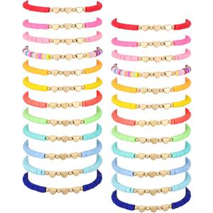 Sureio 24 Pcs Colorful Christmas Friendship Heart Bracelets Surfer Stretch Beaded Kids Bracelet for Girls Women School Gifts Tween Girl Party Favors