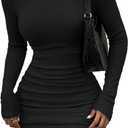 HBQ Women's Casual Sweater Dress Turtleneck Ribbed Bodycon Long Sleeve Mini Knit Dresses 2025 Fashion (Medium, Black)