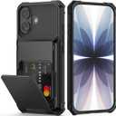 Nvollnoe Compatible with iPhone 17 Case with Card Holder[Store 5 Cards] Dual Layer Heavy Duty Shockproof Wallet Case with Hidden Card Slot Large Storage Cover for Men & Women 6.3''(Black)