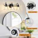 Bathroom Light Fixtures over Mirror, 3 Lights Vintage Wall Sconces with Hammered Glass Shade, 19.3" Matte Black Farmhouse Bathroom Wall Light Fixtures for Bedroom, Porch, Hotel, Mirror Cabinet