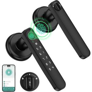Fingerprint Door Lock, Smart Door knob, Biometric Door Lock, Bedroom Door knob with Code and App, Keypad Keyless Entry with Handle for Home Hotel Office Apartment (Black)