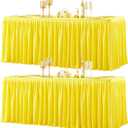 2 Packs Yellow Polyester Tablecloths Rectangle Tables 6ft, Stretch Fitted Table Covers for 6 Foot Tables Wrinkle Free Rectangle Table Cloth with Skirt for Birthday Party Events Banquet Baby Shower