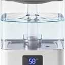 KZF 4L Top Fill Humidifiers for Bedroom & 60H Runtime - Cool Mist Humidifier, 3 Mist Levels, 8H Timer, Essential Oil Tray, Humidity Display, Quiet for Bedroom, Baby, Plants, Large RoomWhite