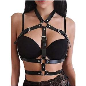 Black Punk Leather Chest Corset Body Waist Chain Belt Adjustable Body Accessories For Women, Girls