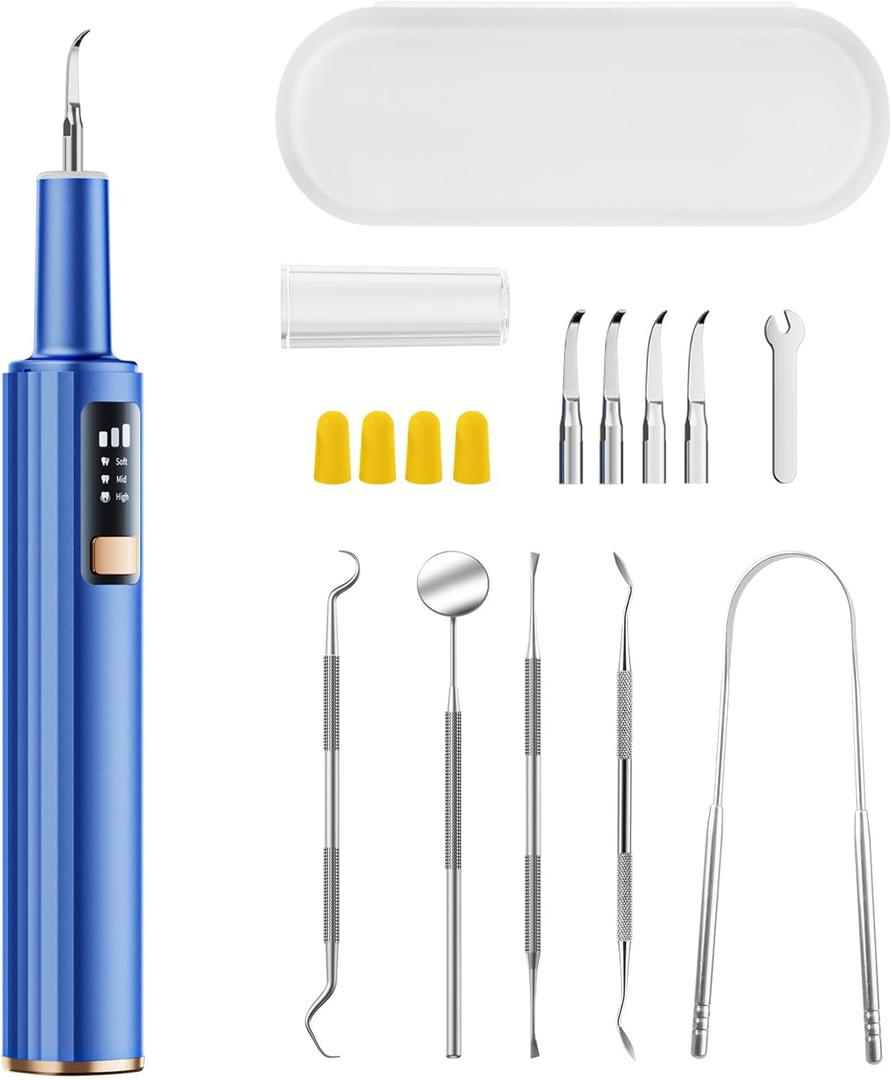 Ultrasonic Plaque Remover for Teeth with Smart Gum Protection - 42kHz Professional Tartar Remover, 10-Piece Kit (4 Heads + 6 Dentist Tools), LED Light, USB-C Rechargeable, IPX6 Waterproof for Home Use
