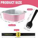Sliner 100 Pcs 10 oz Mini Cake Pans with Lids Aluminum Foil Disposable Baking Loaf Tins, Spoon, Stickers, Square Cupcake Container for Muffin Ramekins Brownie Wedding Birthday Party(Pink)