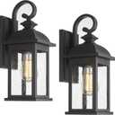 FEMILA Exterior Wall Sconce,2 Packs Outdoor Waterproof Wall Lights Fixture,E26 Socket Wall Lantern for Porch, Anti-Rust Matte Black Finish with Seeded Glass Lampshade,4FD54B-2PK BK