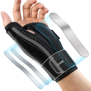 Rakiie Carpal Tunnel Wrist Brace, Adjustable Night Wrist Support with 3 Metal Splints, Hand Brace for Men Women No Pressure on Thumb, Splint Stabilizer for Work, Arthritis (Left Hand, Blue, L/XL)