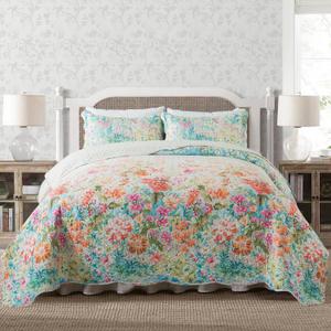 NEWLAKE Quilt Bedspread Sets- Dreamy Flowers Reversible Coverlet Set,Queen Size