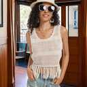Ross&Freckle Women's Summer Swimsuit Bikini 2025 Beach Swimwear Crochet Cover up Hollow Out Crop Sleeveless Swim Outfit (Large, White)