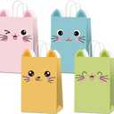 ZOIIWA 12 Pcs Cat Gift Bag with Handles Cat Party Favors Cartoon Doll Birthday Decorations Cute Kitten Goodie Paper Bags for Kids Boys Girls Baby Shower Adopt a Pet Party Favors