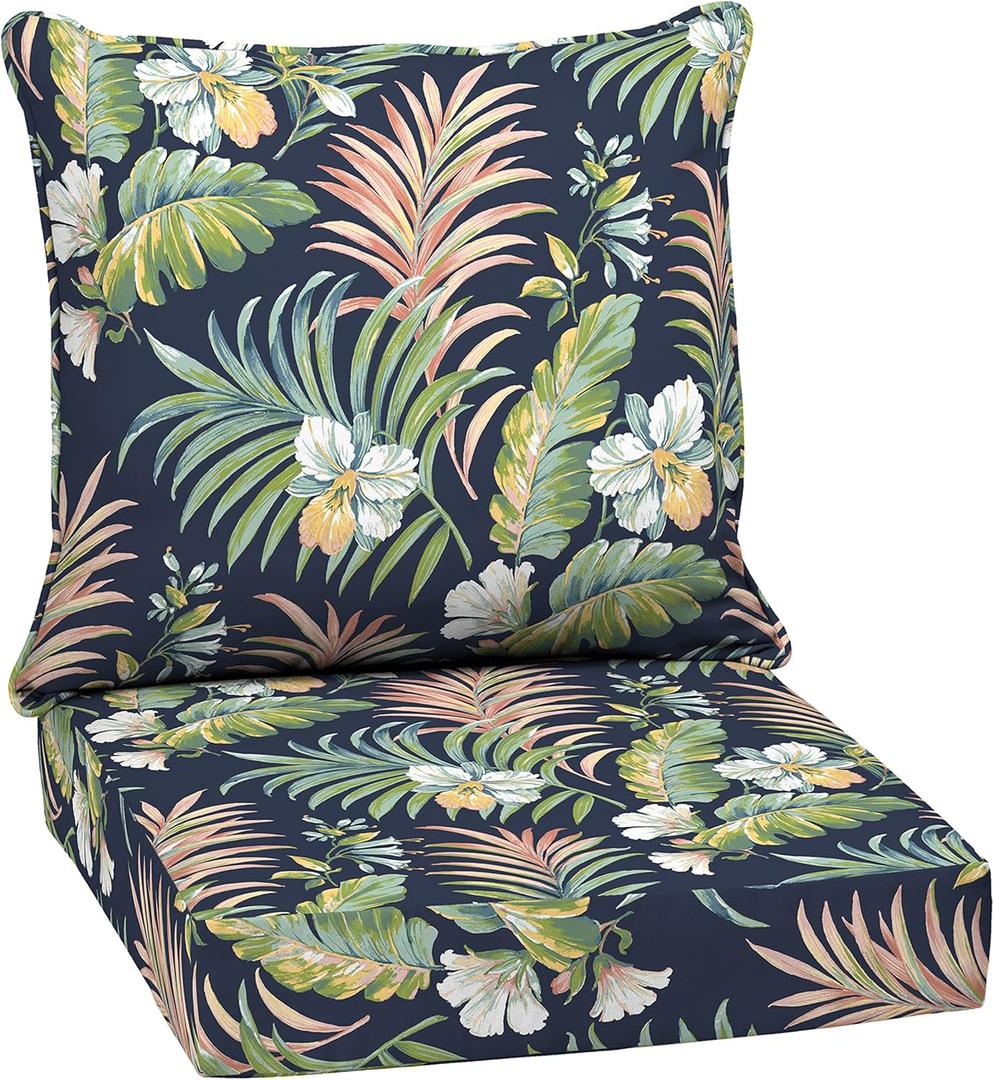Arden Outdoor Deep Seat Cushion Set, 24 in x 24 in, Weather-Proof, Rain-Proof, Fade Resistant Patio Cushion for Chair, Sofa, and Couch Simone Blue Tropical