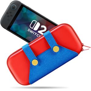 PALPOW Carrying Case for Nintendo Switch 2 Console 2025, Slim Cute Carry Fun Case, Felt Protective Hard Shell Portable Travel Storage Pouch with 10 Soft Game Card Slots - Red Blue