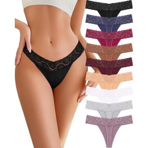 Cotton Underwear for Women Lace Sexy Breathable Thongs Low Rise T-Back Soft Stretchy Ladies Panties (Large, Black/Royal Blue/Burgundy/Caramel/Purple/Nude/White/Gray/Khaki)