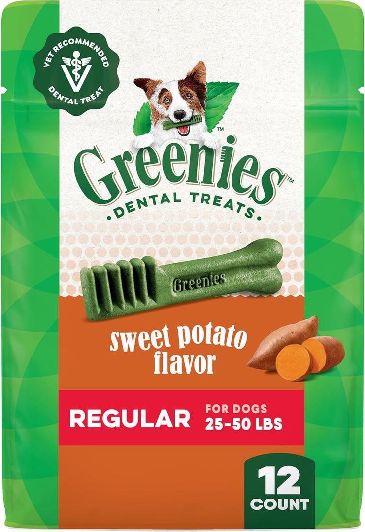 Greenies Regular Dental Dog Treats, Sweet Potato Flavor, 12 oz. Pack (12 Treats)