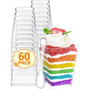 NEEBAKE 60 Sets 5oz Mini Dessert Cups with Spoons - Parfait Cups, Clear Plastic Dessert Cups, Small Tumbler for Puddings, Mousse, Appetizers