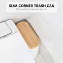 Small Bathroom Trash Can with Lid, 10L/2.6 Gal Slim Wastebasket - Odor & Pet Proof, Inner Bucket & Wood Grain Top, Plastic White Garbage Can for Kitchen, Bedroom, Living Room, Office, RV