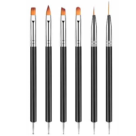 Artdone Nail Dotting Tools 6PCS Doubleended Nail Art Brushes Kit Nail Art Gel Polish Liner Brushes Design Pen For Nail Drawing And Nail Paint Brushes Small Detail Brushes